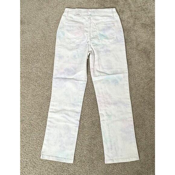 Time and Tru Straight High Rise White Denim Tie Dye Pants Pastel 6 NWT NEW - Picture 2 of 11